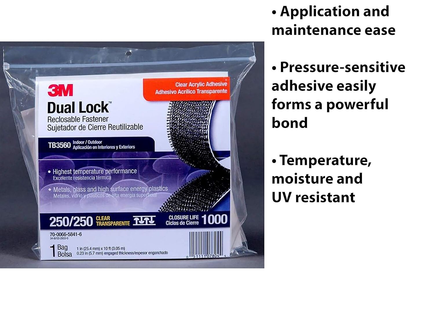 3M Dual Lock Reclosable Fasteners, Heavy Duty, Clear, TB3560/SJ3560