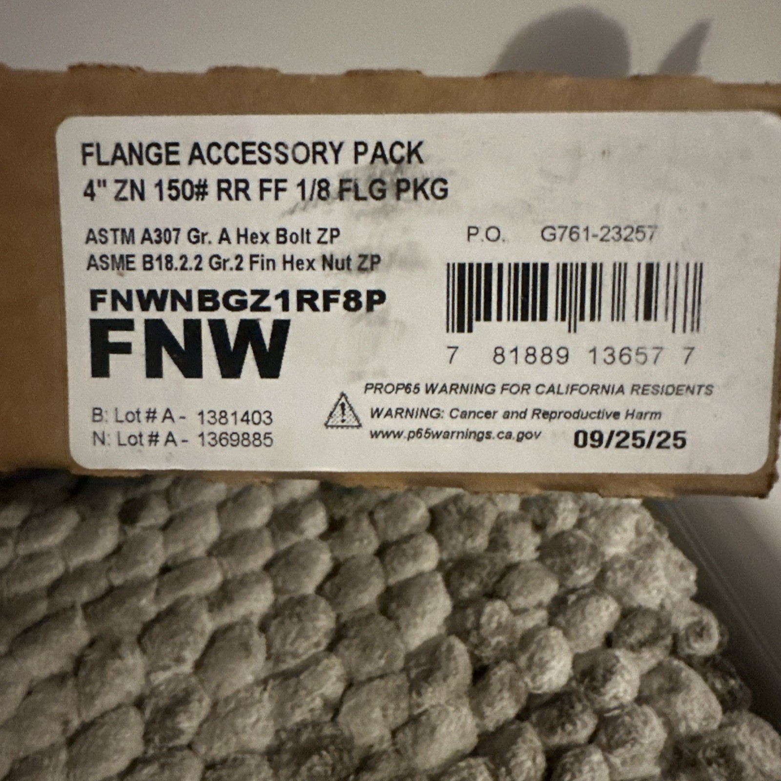New FNW 4” Rubber 150# Nut, Bolt & Gasket Kit For Carbon Steel FNWNBGZ1RF8P