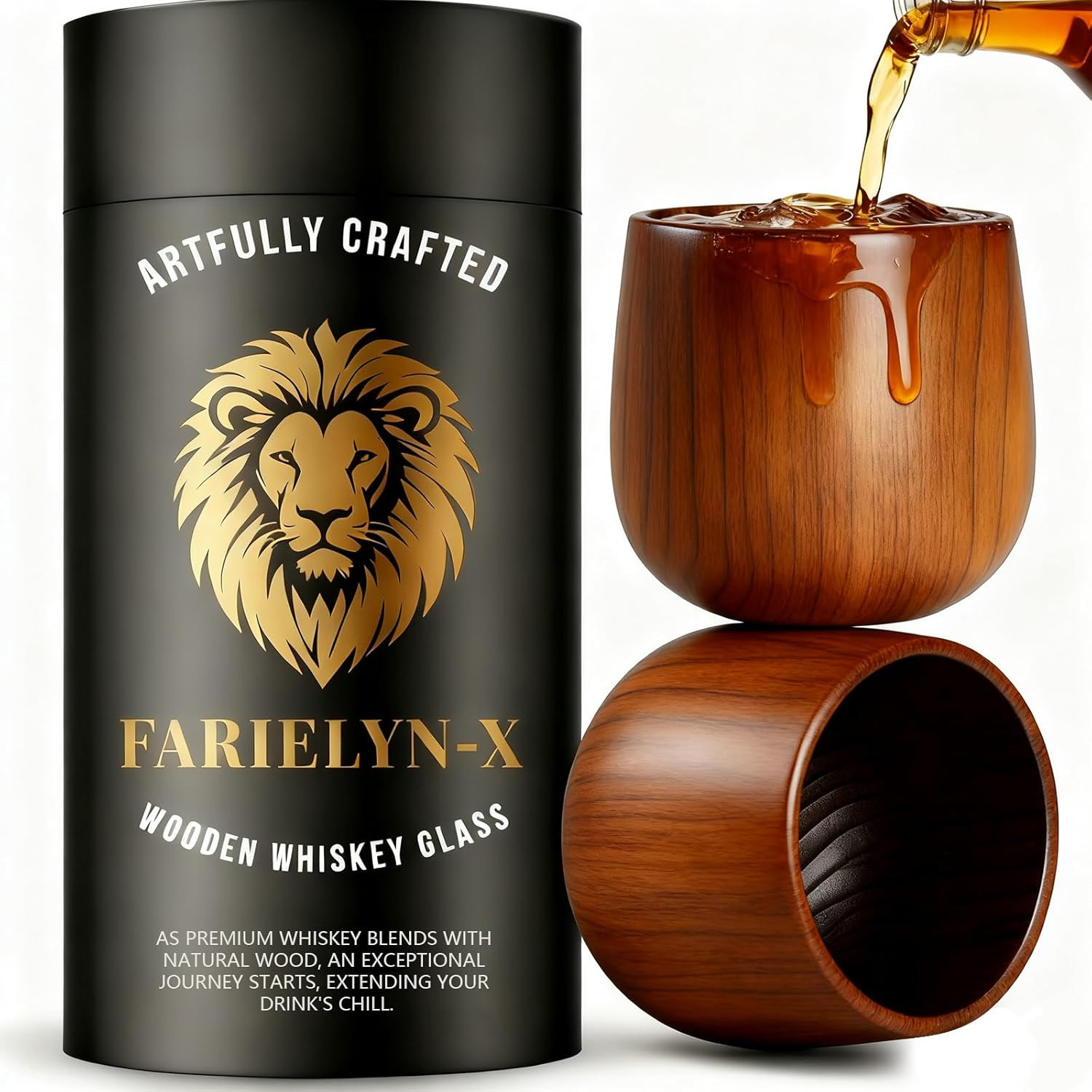 2 Pack Charred Wooden Bourbon Drinking Glass Bourbon Gifts for Men | Oak Old