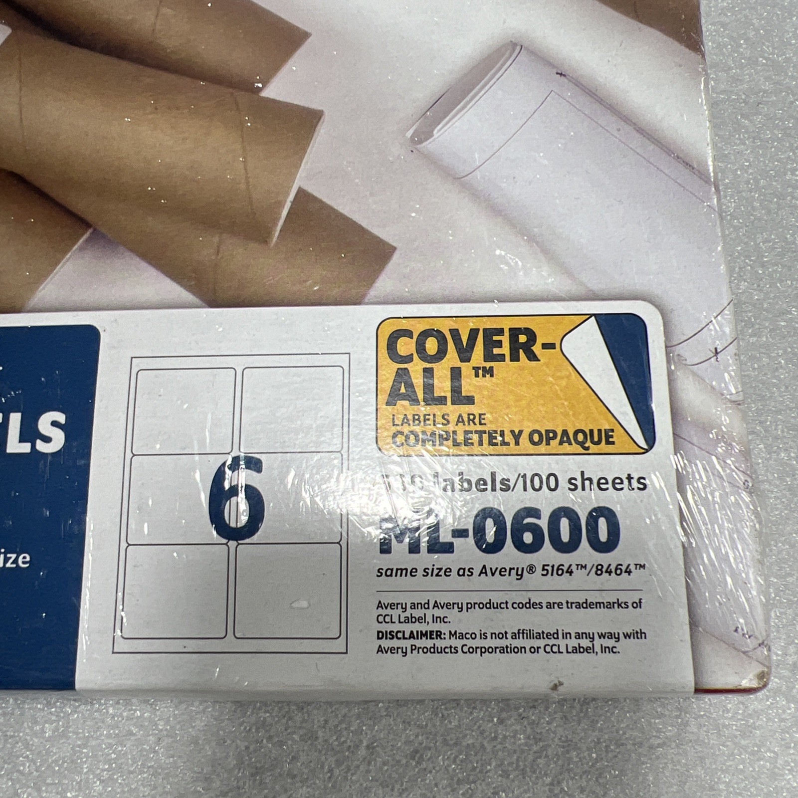 MACO (100 SHEET,600LABELS TOTAL) Jam-Free Laser/Inkjet Labels 31/2”x4”White