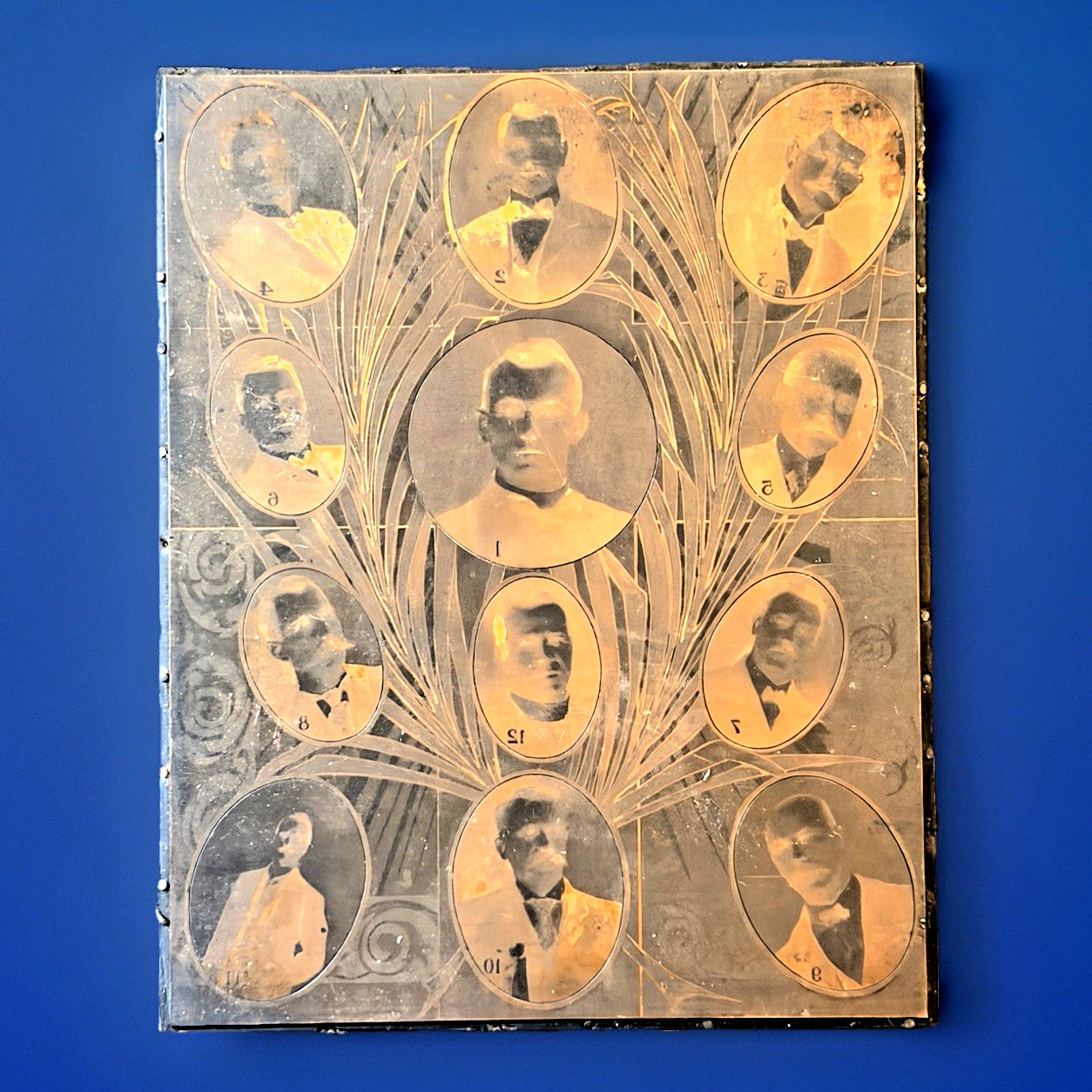 Antique Copper Printing Plate Portrait Collage Letterpress Print Block c1900