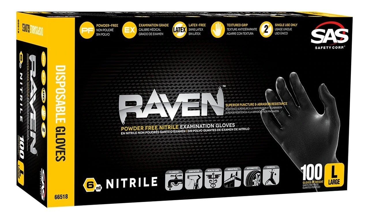sas safety 66519 raven nitrile gloves