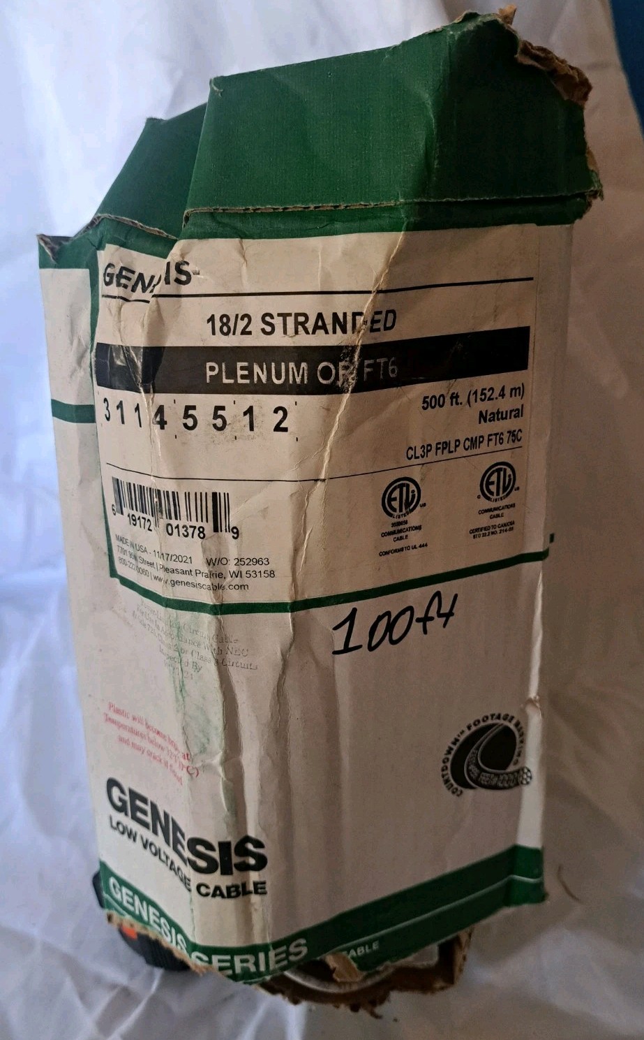 Genesis 31145512 18/2 Stranded Security Cable 100ft Low Voltage – 100ft Only –