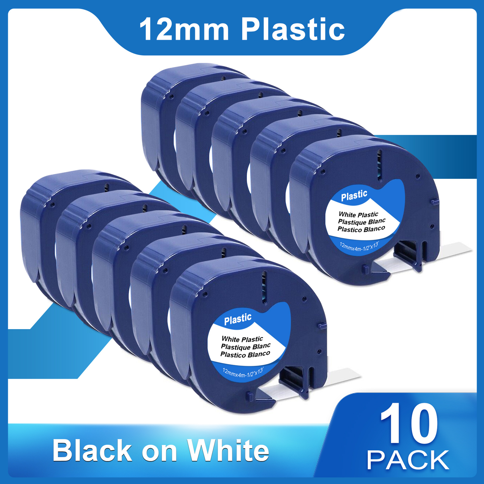 10PK Compatible Dymo LetraTag Refill 91331 Plastic 1/2” Label Tape LT-100H QX50