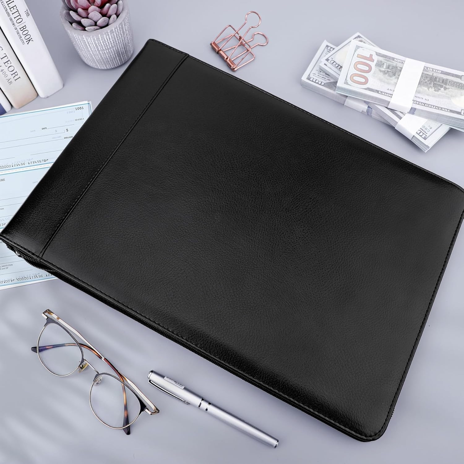 Zippered 7 Ring Business Checkbook Binder Portfolio for 3-On-A-Page