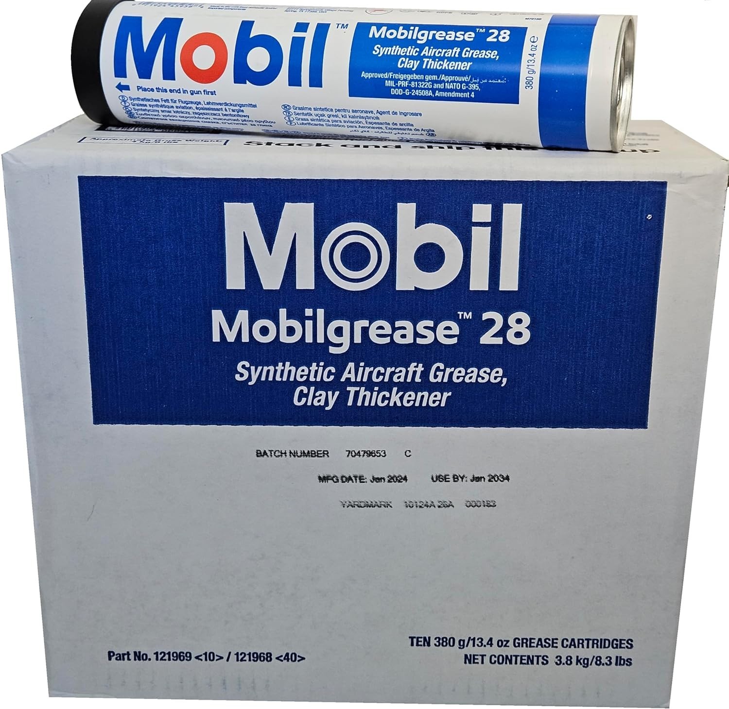 CASE OF 10 – MOBIL – MOBILGREASE 28 AVIATION GREASE , 13.7OZ, MIL-PRF-81322