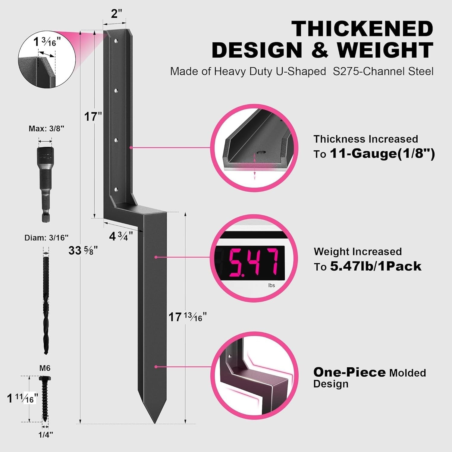 1-Pack 11-Gauge Steel Fence Post Repair Stake & Installation Hardware Included