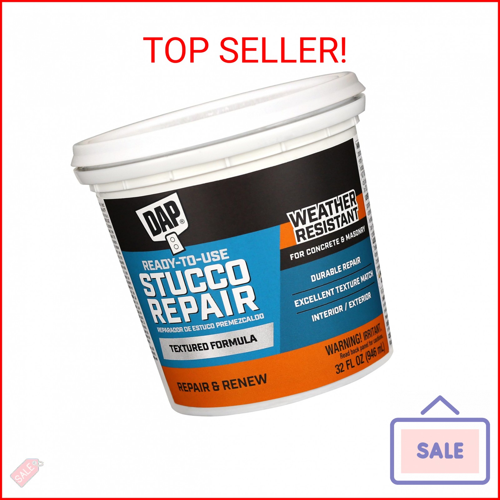 Dap 10504 All-Purpose Ready-to-Use Stucco Patch, 1-Quart