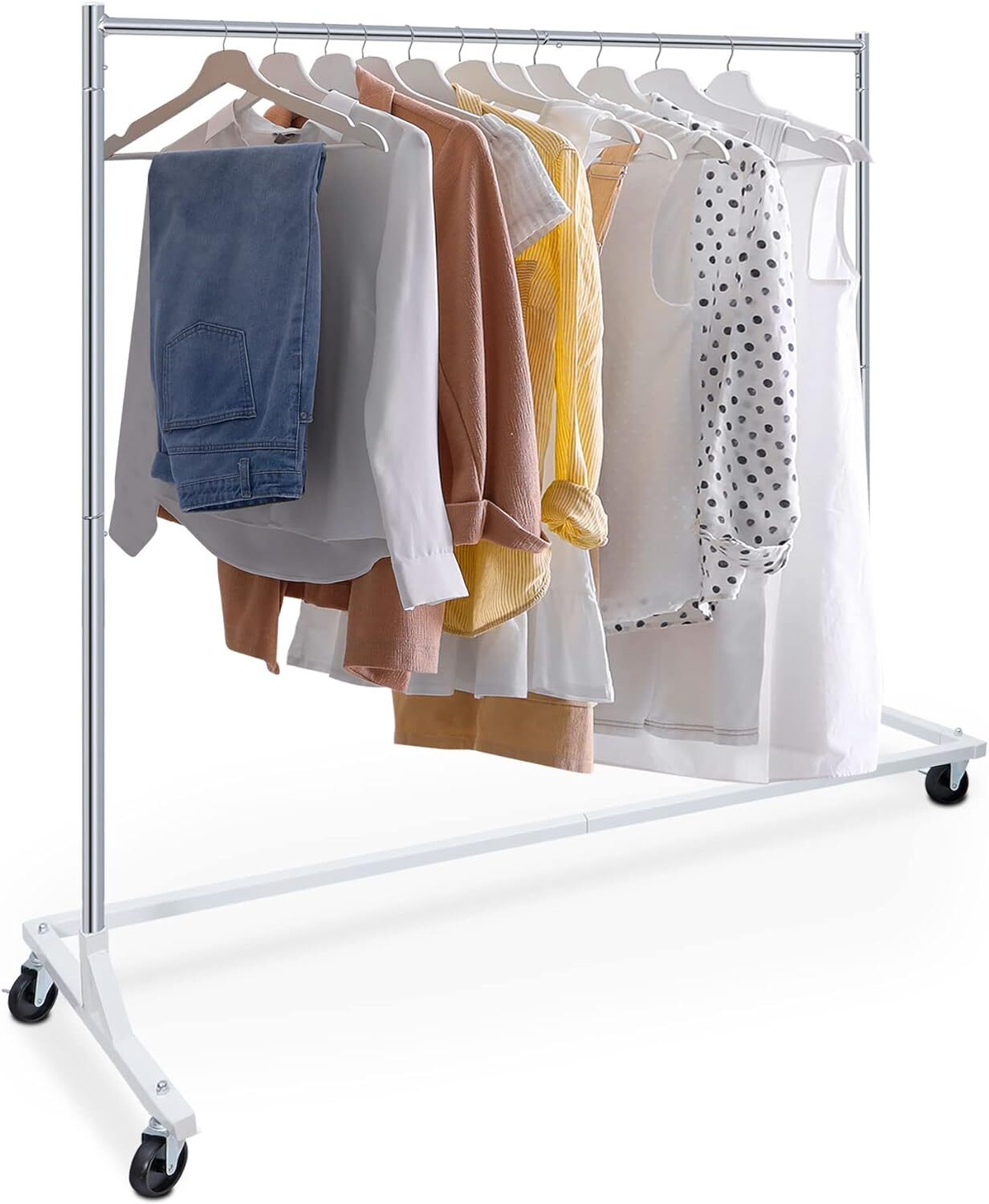 2PCS Heavy Duty Clothes Rack Rolling Garment Z Clothing Rack W/Lockable Casters