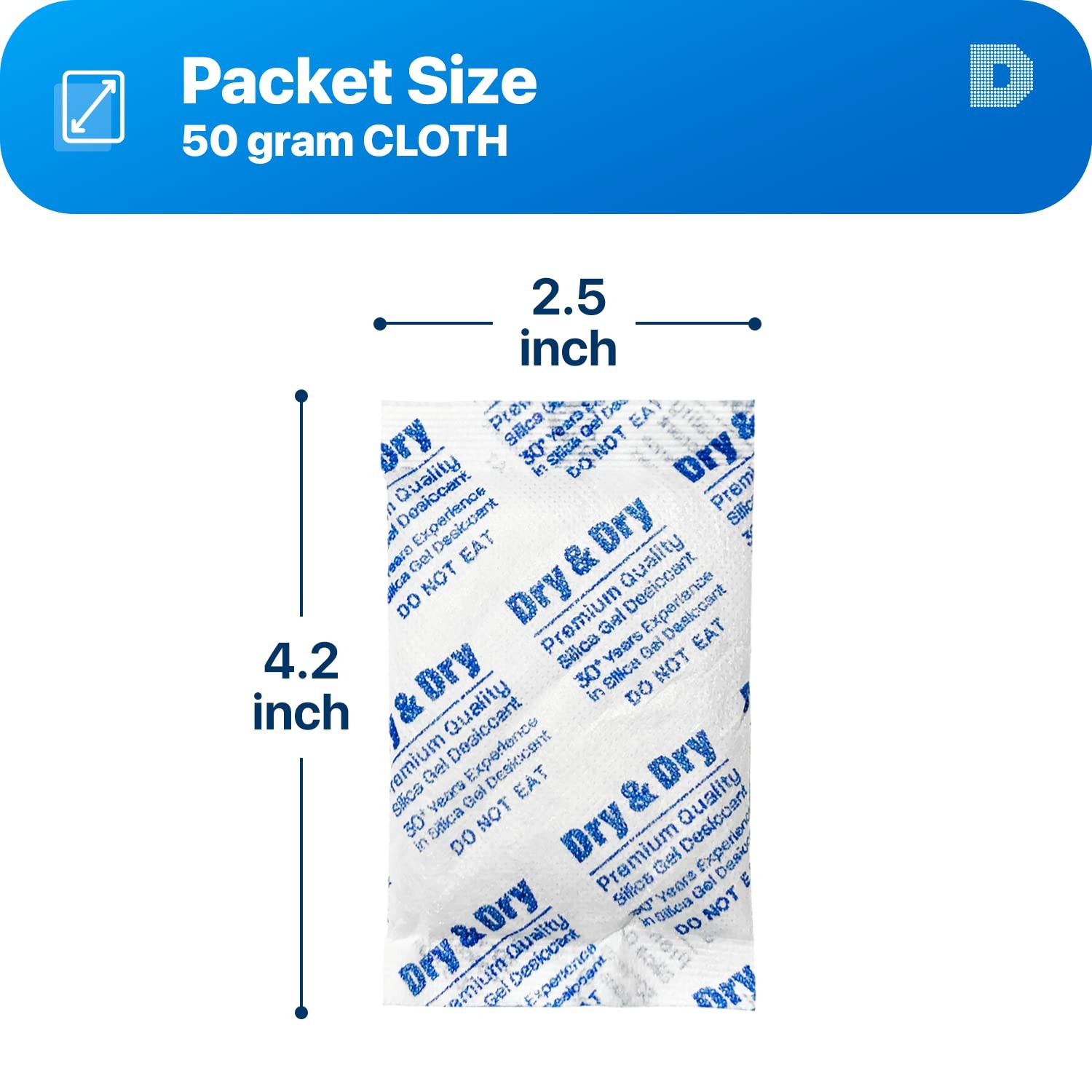 30 Gram Pack of 10 Dry&Dry Silica Gel Packets Desiccant 30 Gram, White