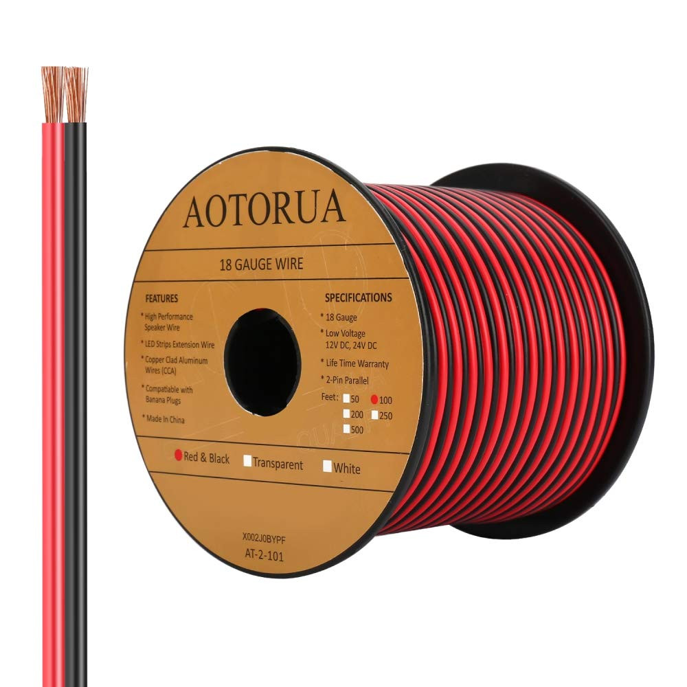 100FT 18AWG 18/2 Red Black Electrical Wire 2 Conductor LED Strip Cable