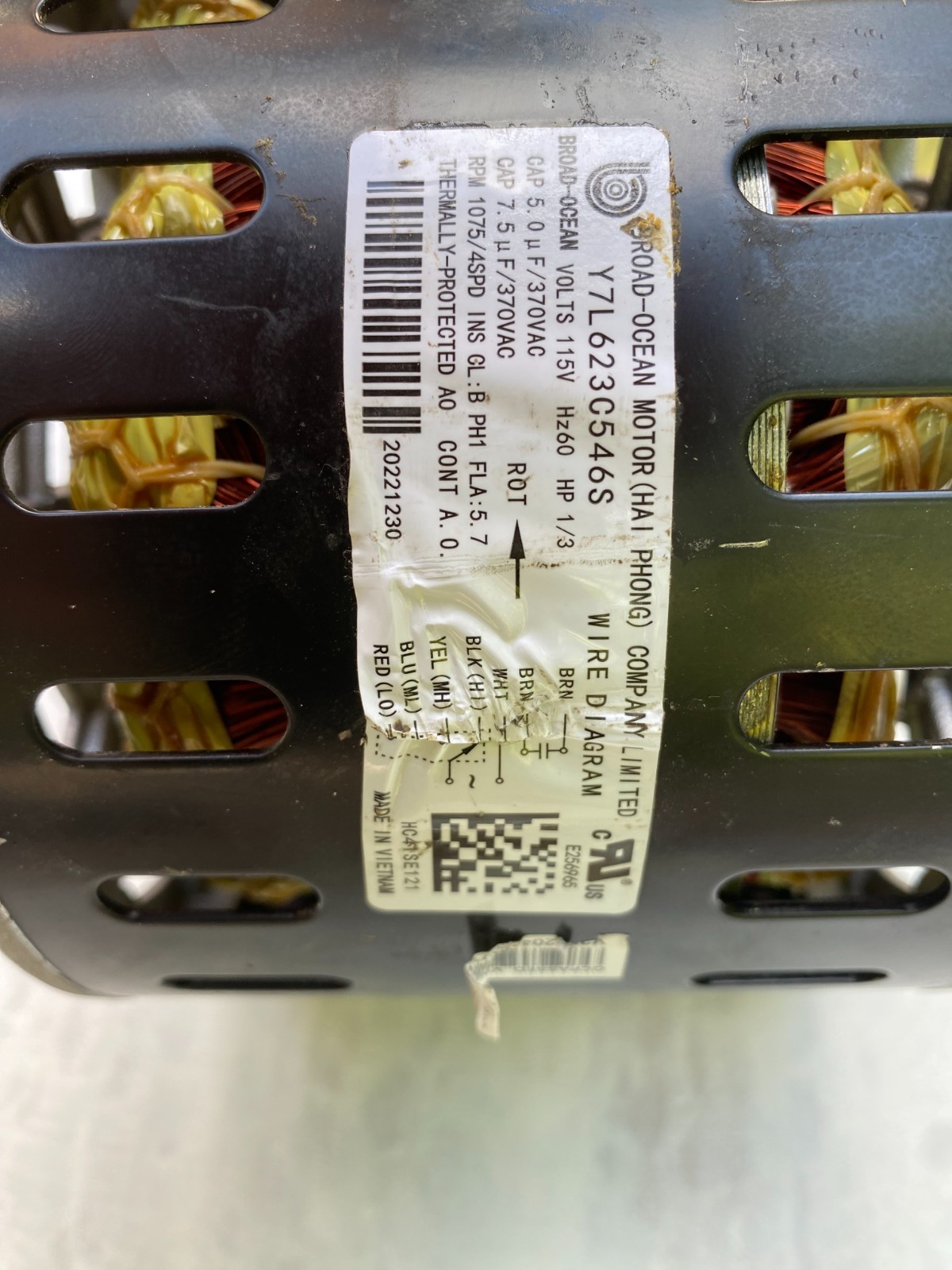 Furnace Blower Motor-Broad Ocean Y7L623C546S and 7.5 uF Capacitor