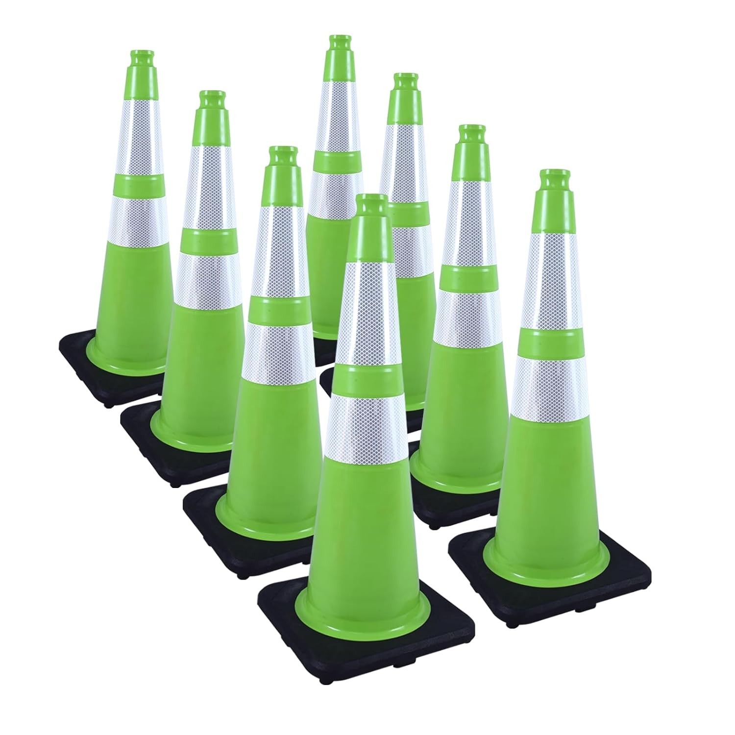 8 Pack 28″ Green Traffic Safety Cones with Reflective Collars for Parking Lots