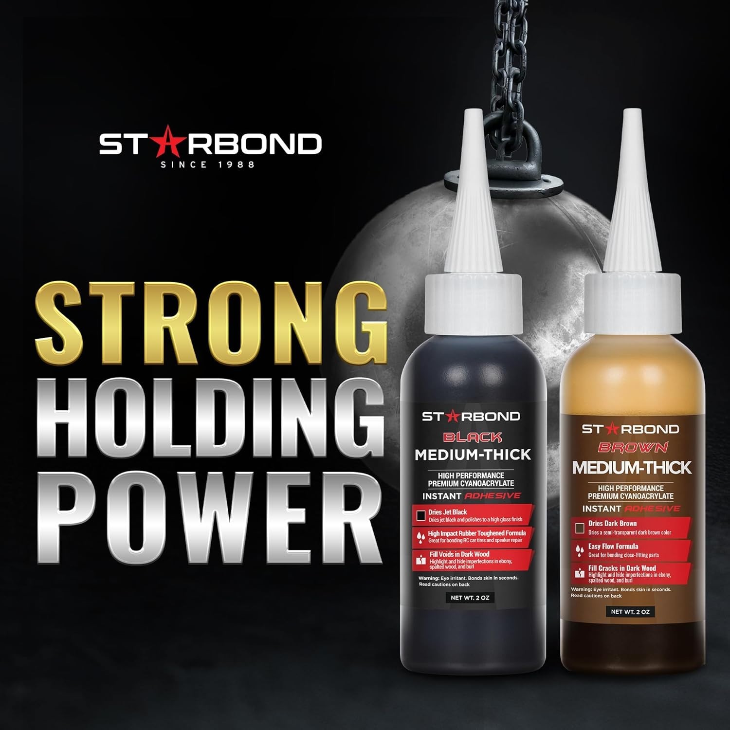 STARBOND 2oz Black and 2oz Brown Medium-Thick Super Glue + 6oz Aerosol Activator