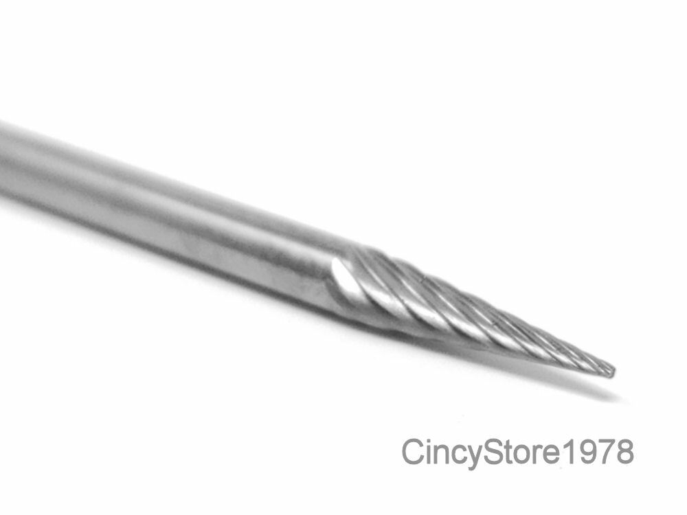 SM42S Cone SOLID Carbide Burr Bur Cutting Tool Die Grinder Bit 1/8″