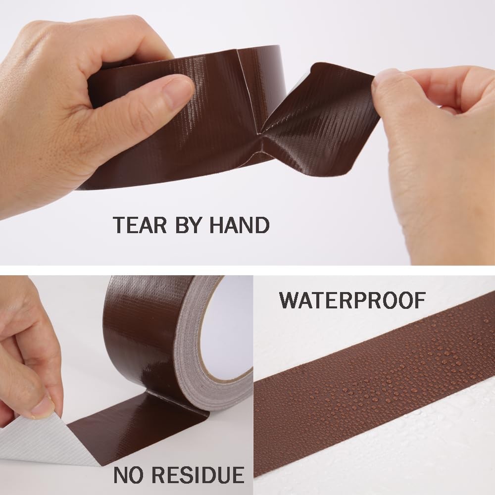 Duct Tape Dark Brown 2 Inches x 30 Yards, No Residue, Waterproof, Tear by Hand,