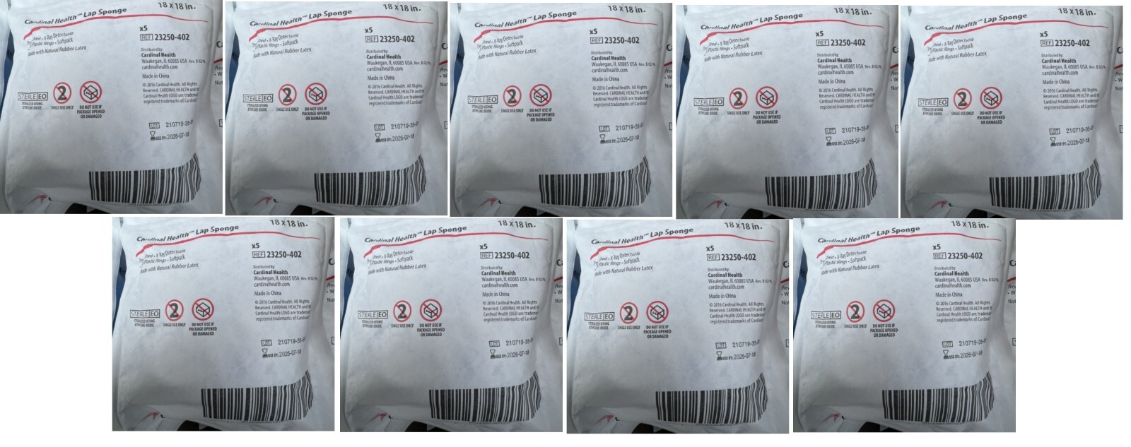 Cardinal Health Lap Sponge 18”x18” 23250-402 EXP 2026-07-18 Lot of 9