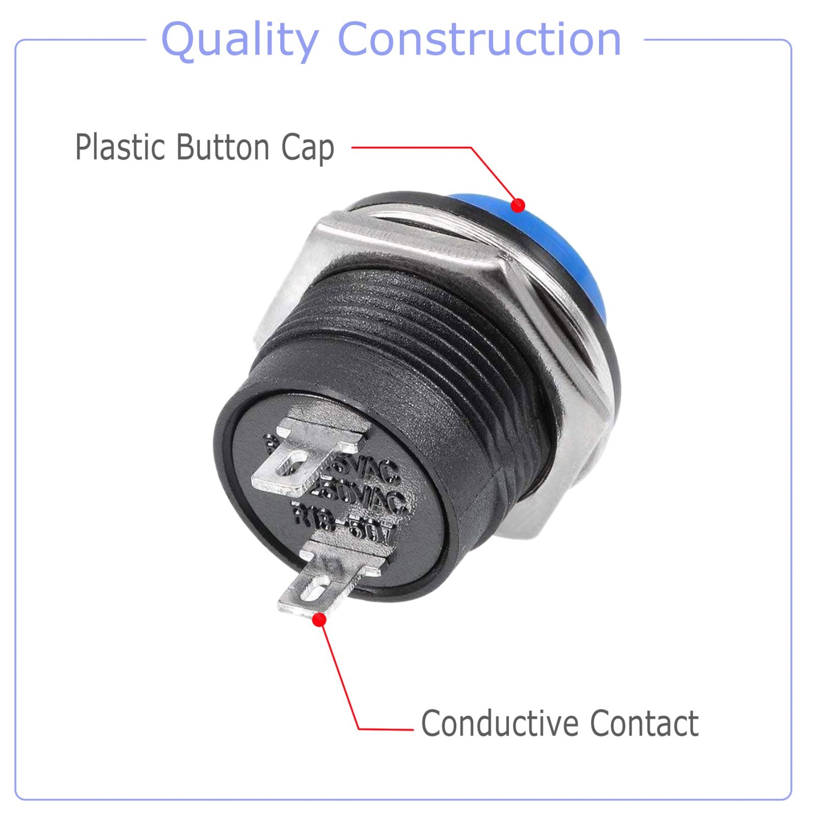 10 PCS 16mm Push Button Switch Non-Lock Momentary Open Round 2 Pins Metal