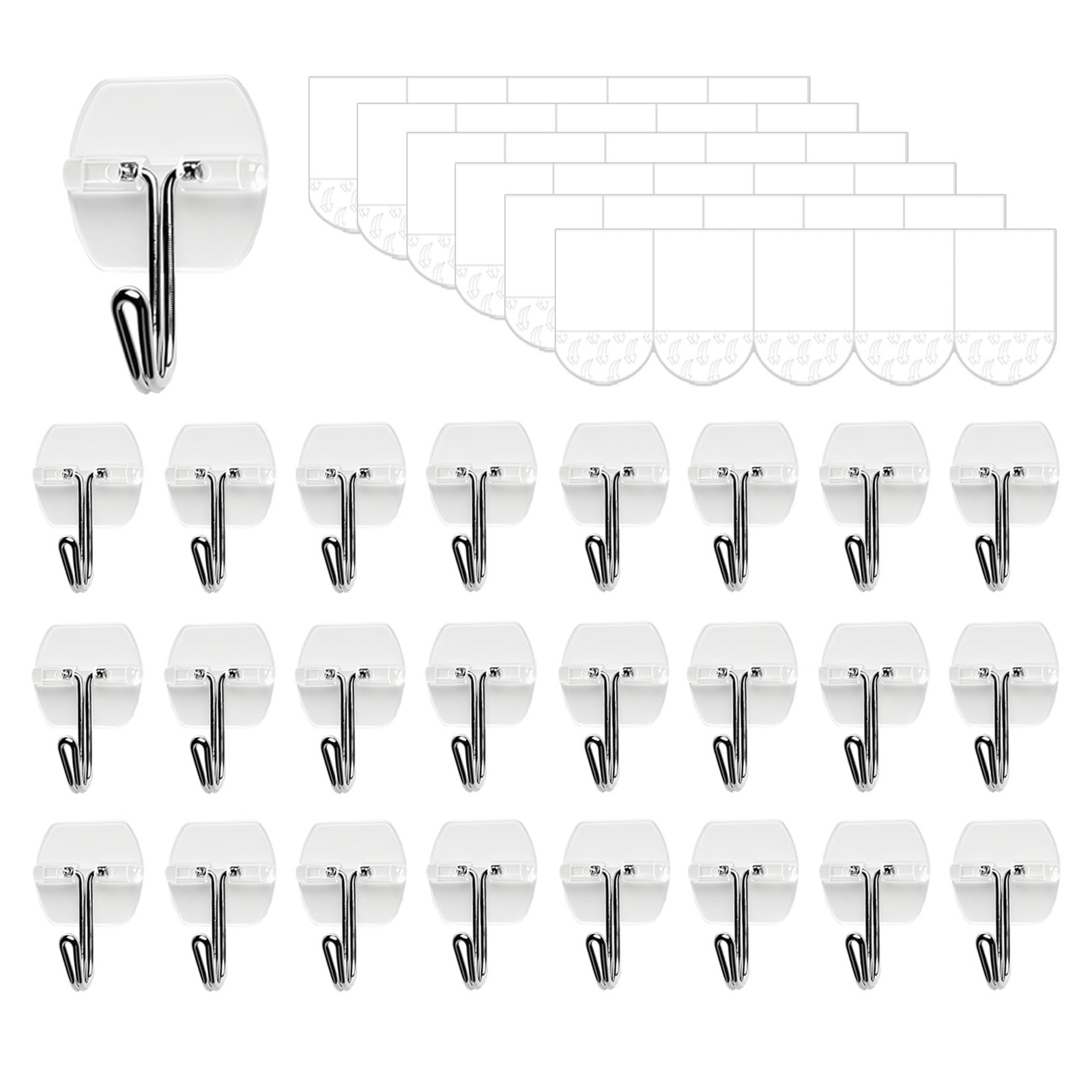 25 Small Hooks +30 Removable Strips, Clear Wire Hanger Hooks, Damage-Free Uti…