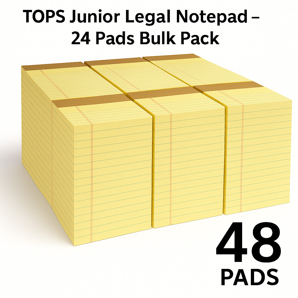TOPS Junior Legal Notepad 5″x8″ Canary Yellow Legal Ruled 50 Sheets 96 Pads Bulk