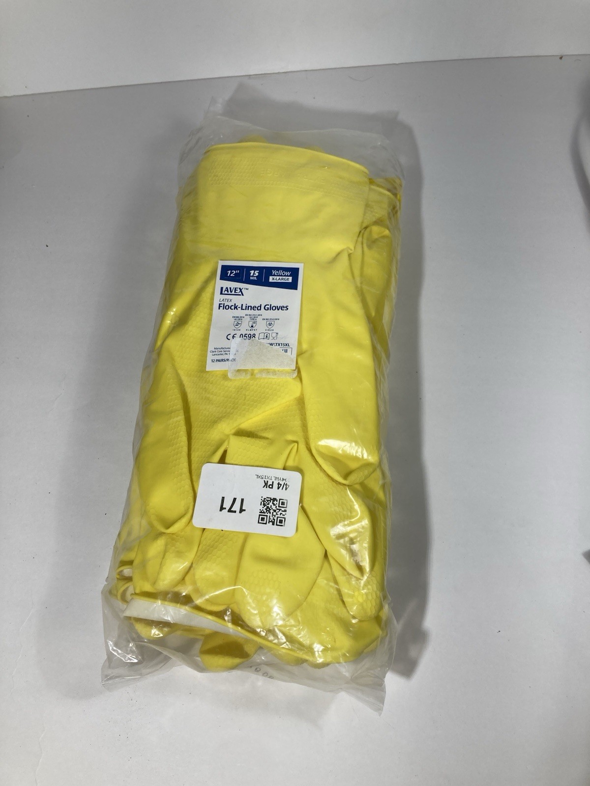 Lavex 15 mil 12” Flock Lined Yellow Gloves XL 12 Pack