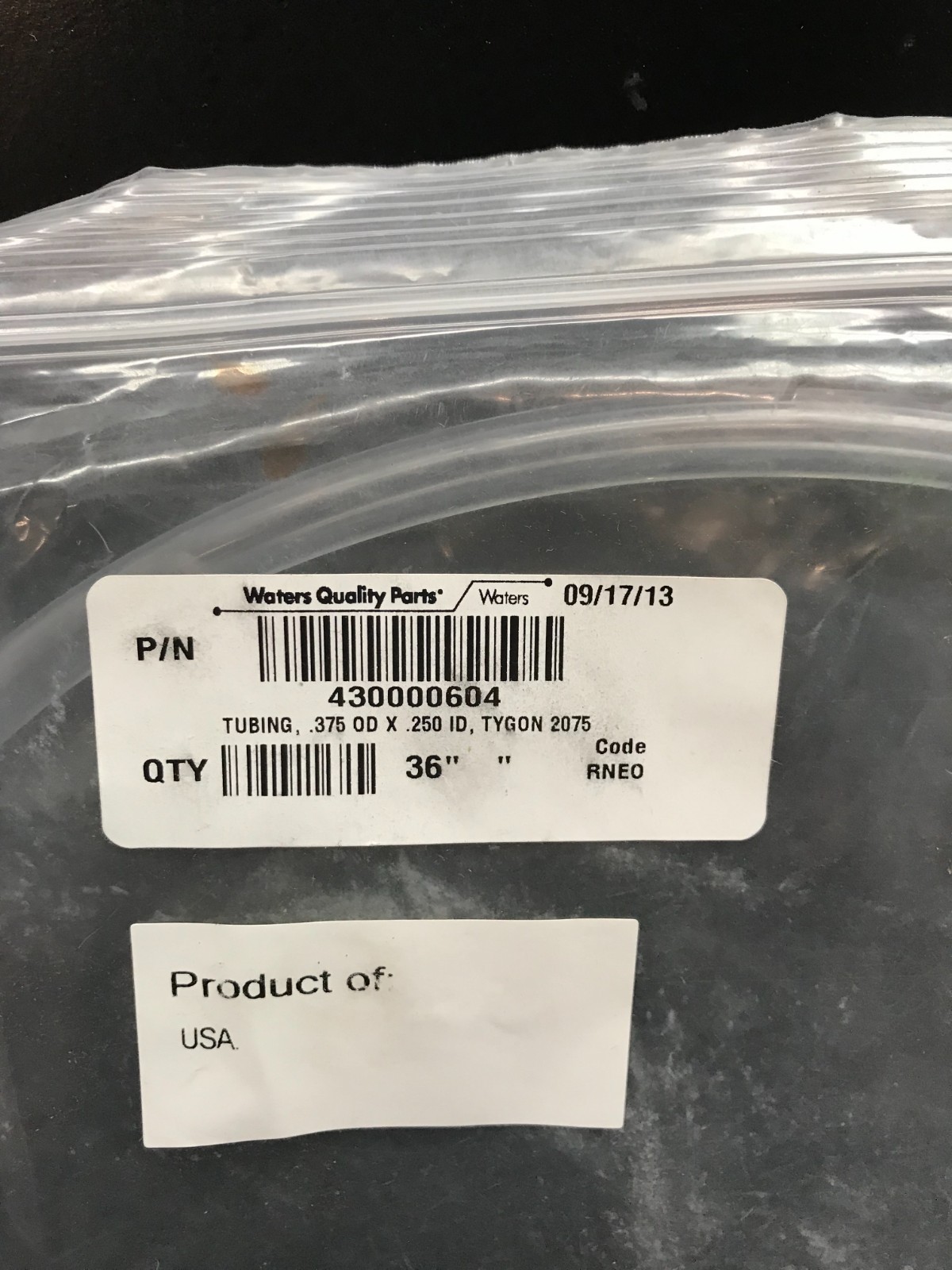 Waters Part No 430000604 Tygon Tubing 0.375 in x 0.250 in x 5ft