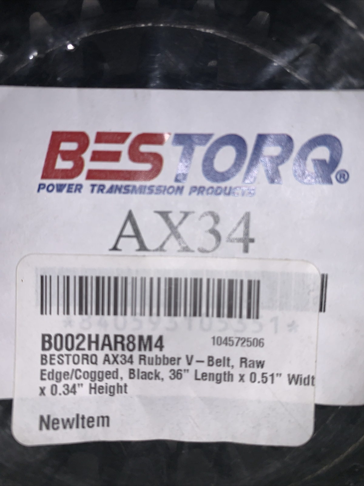 Ax34 Rubber V-Belt, Raw Edge/Cogged, Black, 36″ Length x 0.51″ Width x 0.34