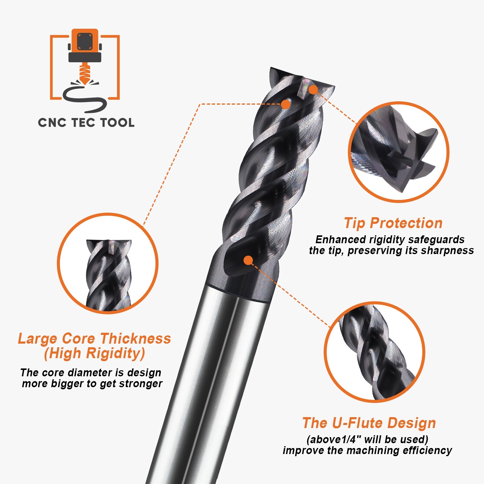 5 PCS 1/16″ 4 Flutes Square 45° Helix Carbide End Mill AlTiCrN Coated