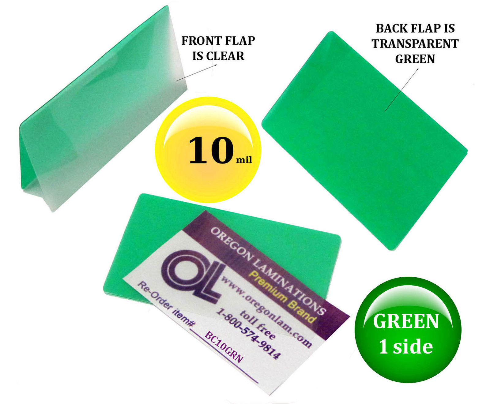 500/pack 10 Mil Green 1 side Business Card Hot Laminating Pouches 2-1/4 x 3-3/4