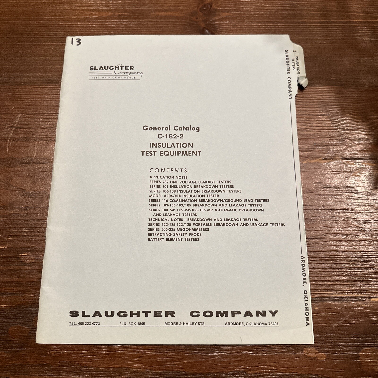 Slaughter General Catalog C-182-2 Insulation Test Equipment