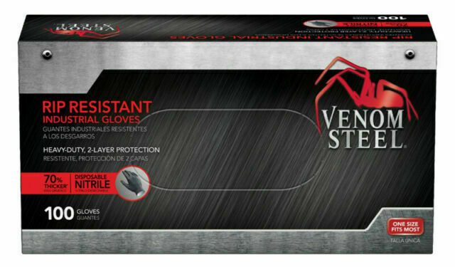VENOM STEEL Nitrile Gloves Rip Resistant One Size 100 CT