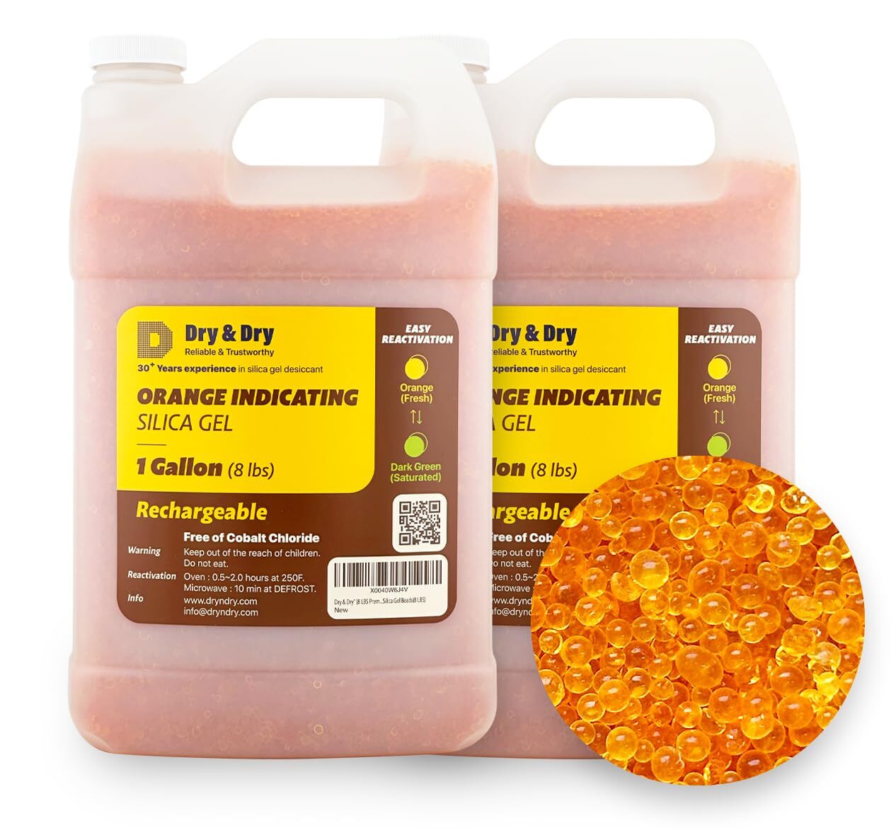 2 Gallon(16 LBS) “Dry&Dry” Premium Orange Indicating Silica Gel Desiccant Bead。