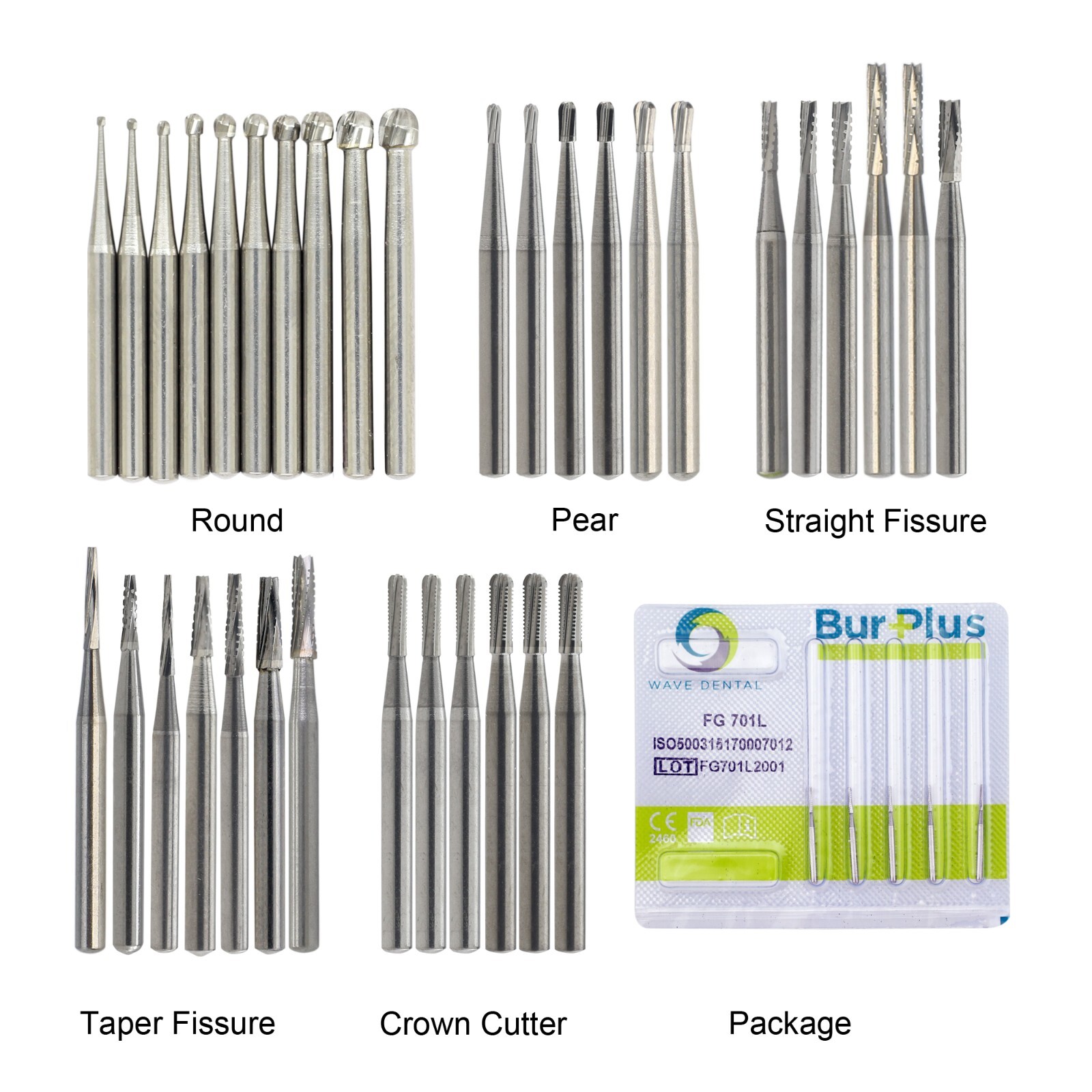 Wave Dental Burs FG 330 557 4 6 Carbide Burr Friction Grip Round Pear High Speed