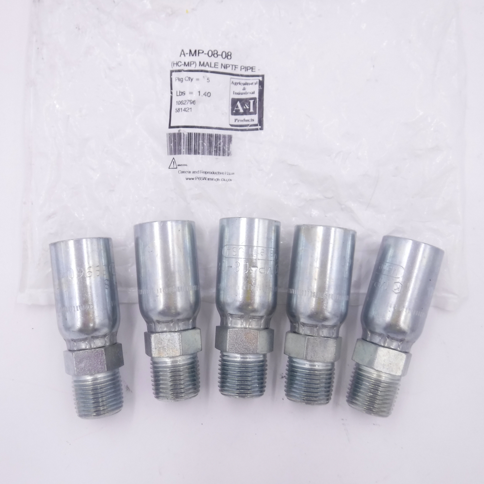 5 Pack A&I MP-08-08 1/2″ Hose x 1/2″ NPTF Male Pipe Hydraulic Hose Fittings