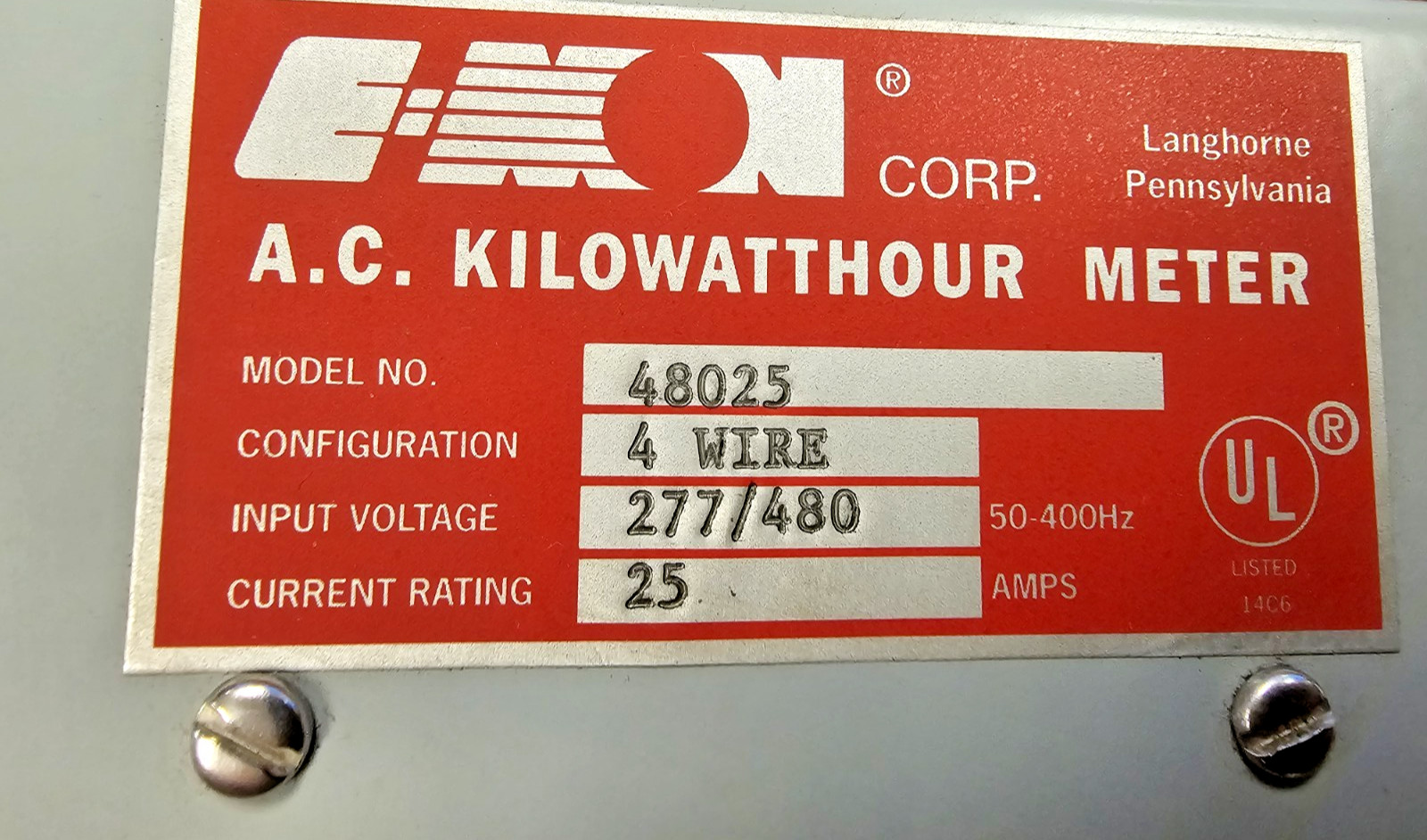 E-Mon 48025 KWH Meter 277/480V 25 Amp 50-400 HZ w/1 SplitCore Current Sensor