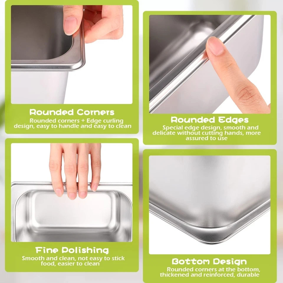 10 Pack 1/9 Size Stainless Steel Hotel Pans 4″Deep Metal Steam Table Catering