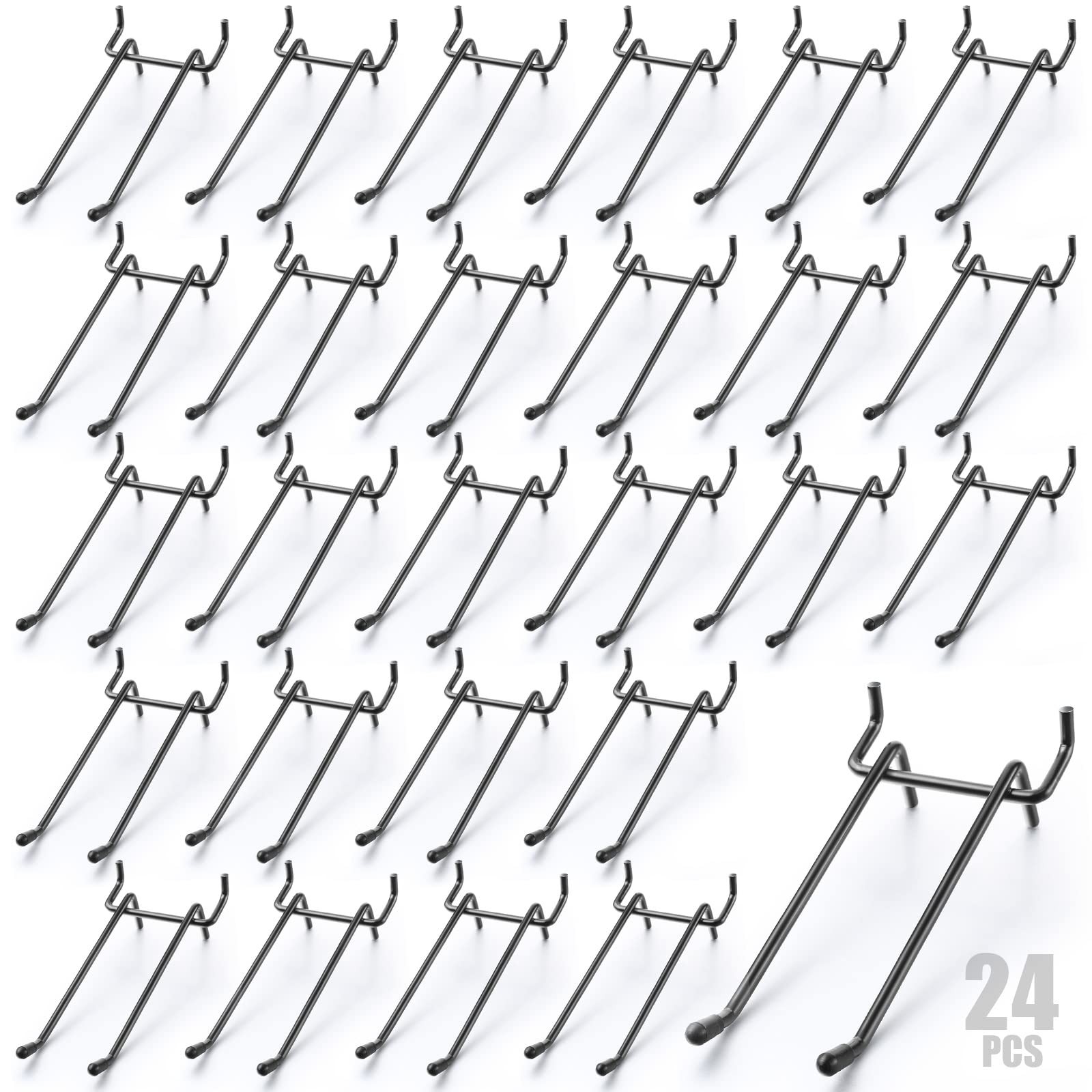 24 PCS Black Pegboard Hooks Double Arm Straight Pegs for 1/4 Inch Peg Board