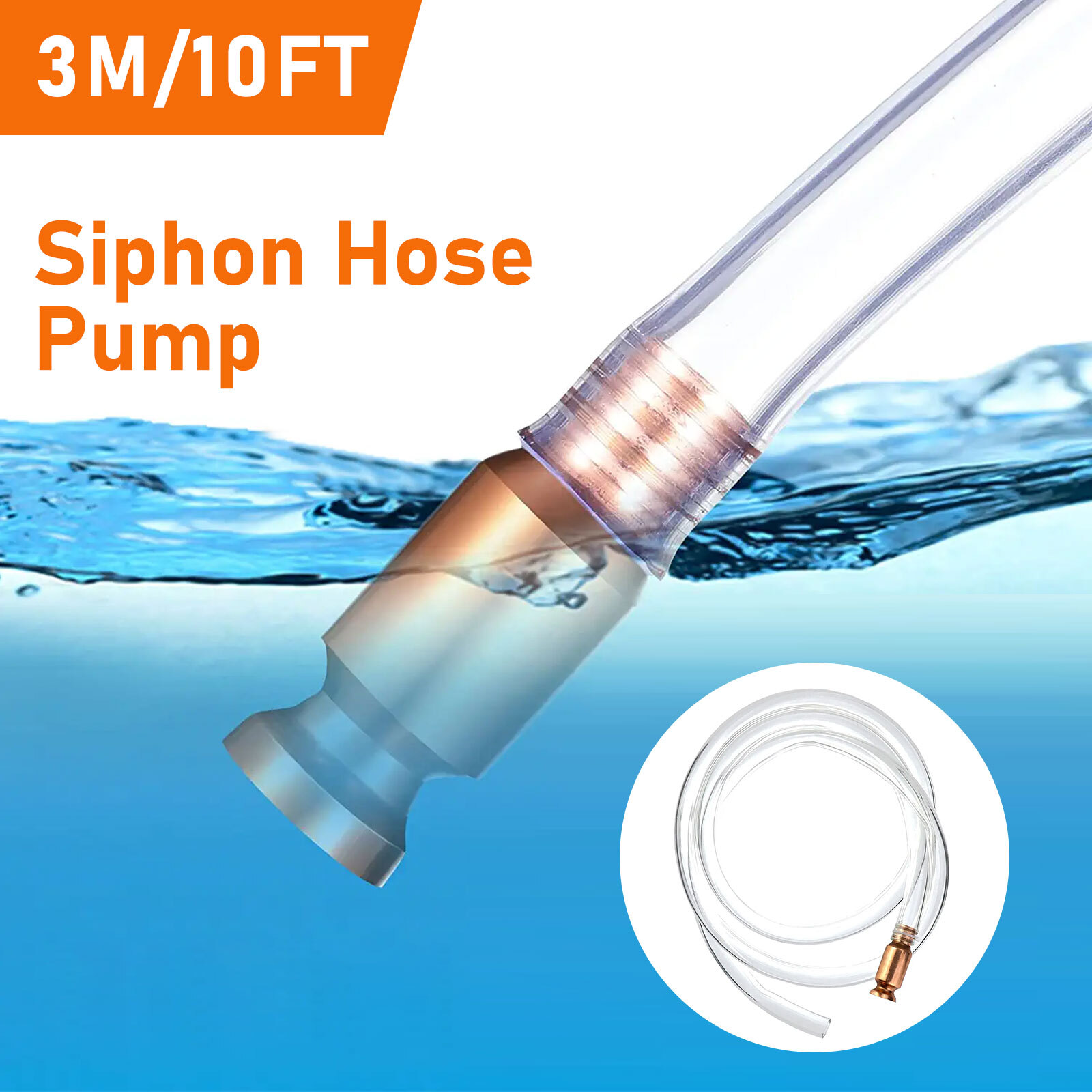 10FT X 3/4″ Siphon Hose Pump Self Priming Jiggler Shaker Transfer.Fuel Water Oil