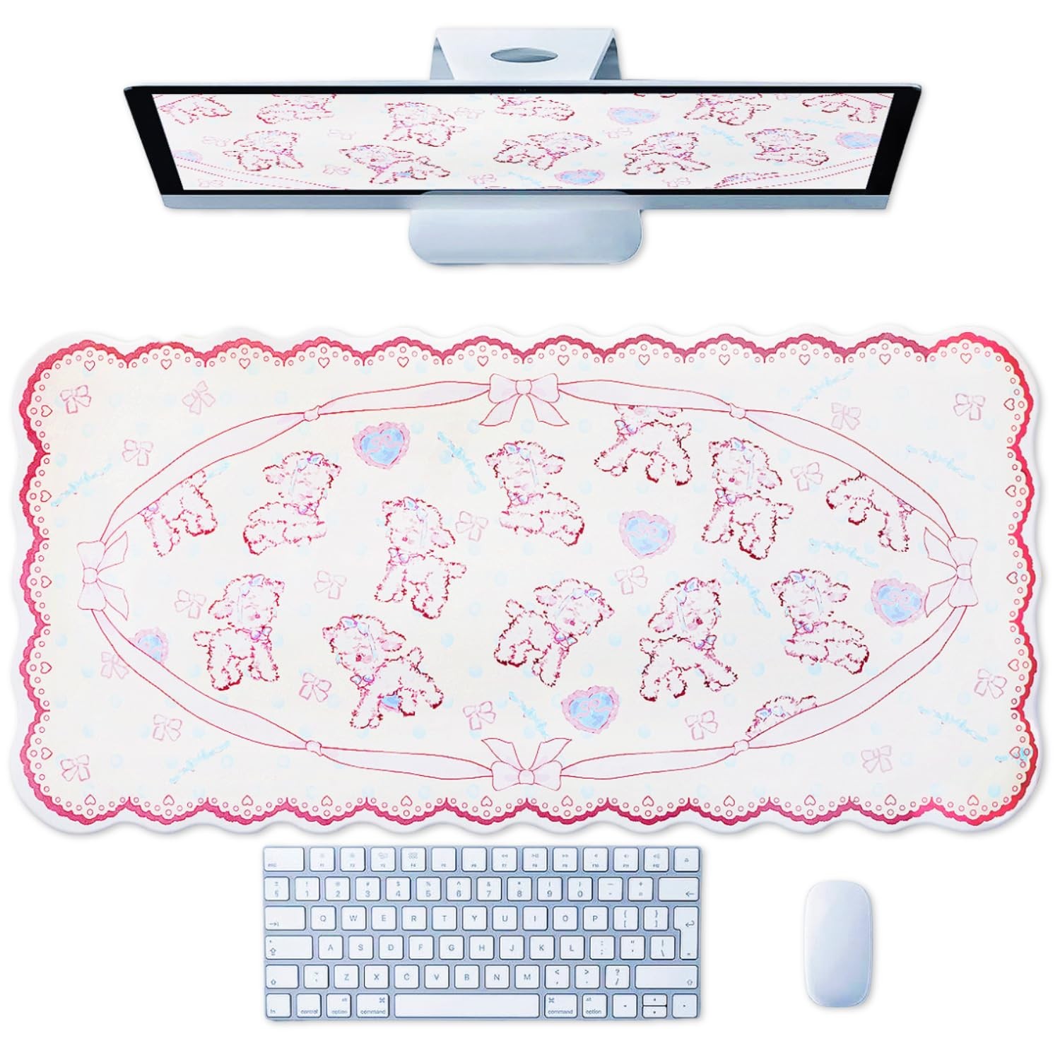 blingkiyo Large Gaming Mousepad, Leather Cute 11.8L x 31.5W inches, White