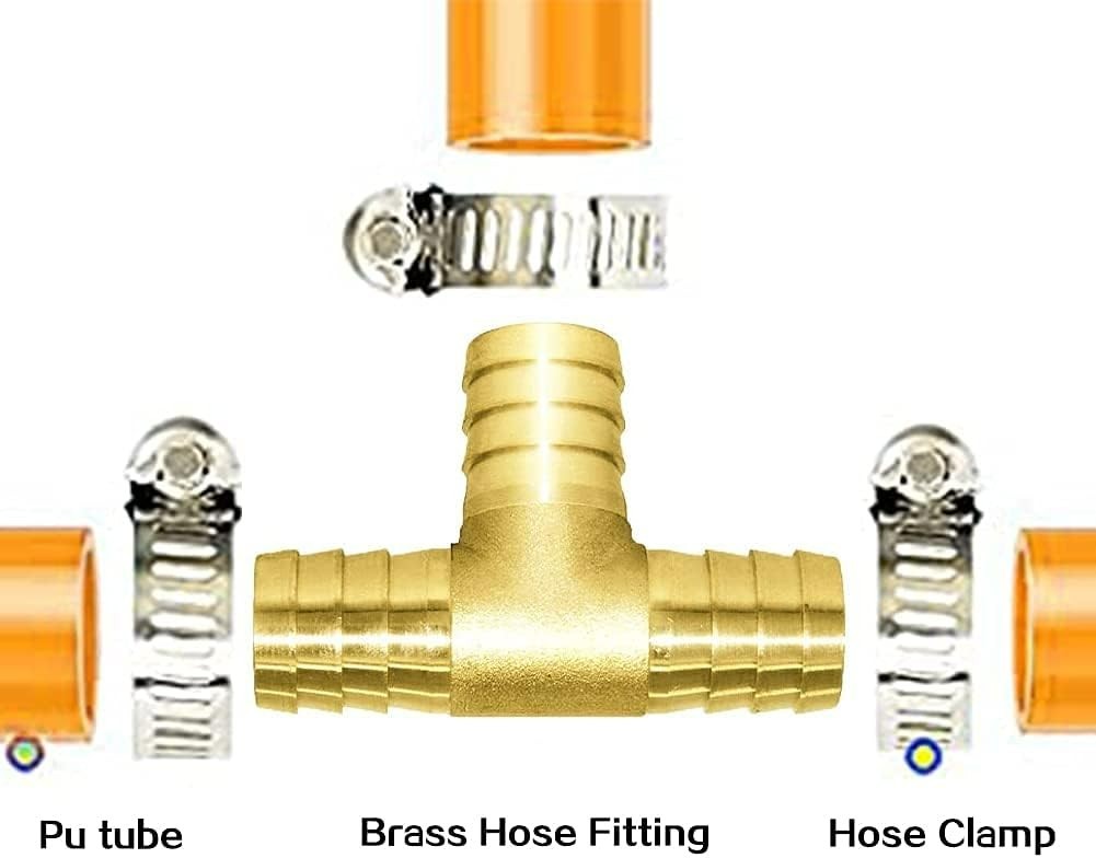 1/4″ T-Shaped Brass Hose Fitting – Easy Connect 3-Way Union for Water/Fuel/Air