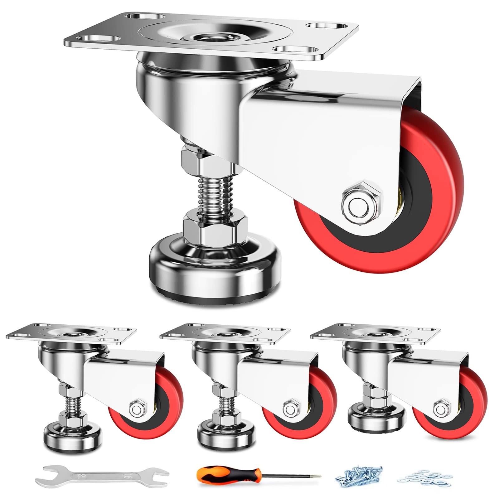 2 Leveling Plate Caster Wheels with Adjustable Anti-Vibration Leveling Foot Pad