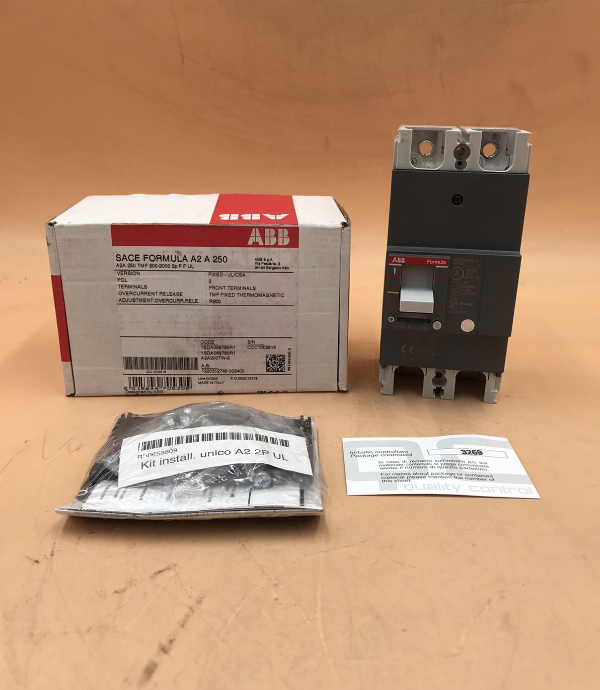 HOUSTON STOCK NEW ABB A2A200TW-2 SACE FORMULA A2A 200 AMP 240V FREE 2 DAY AIR
