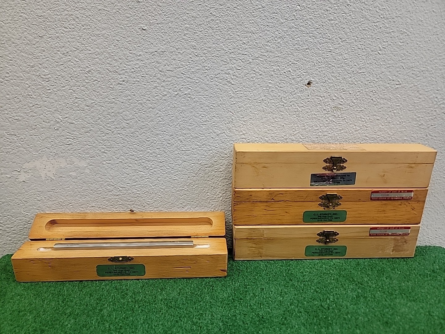 Lot 4 C.L. Sturkey Microtome Knife Blade Blades in Wooden Boxes Cases