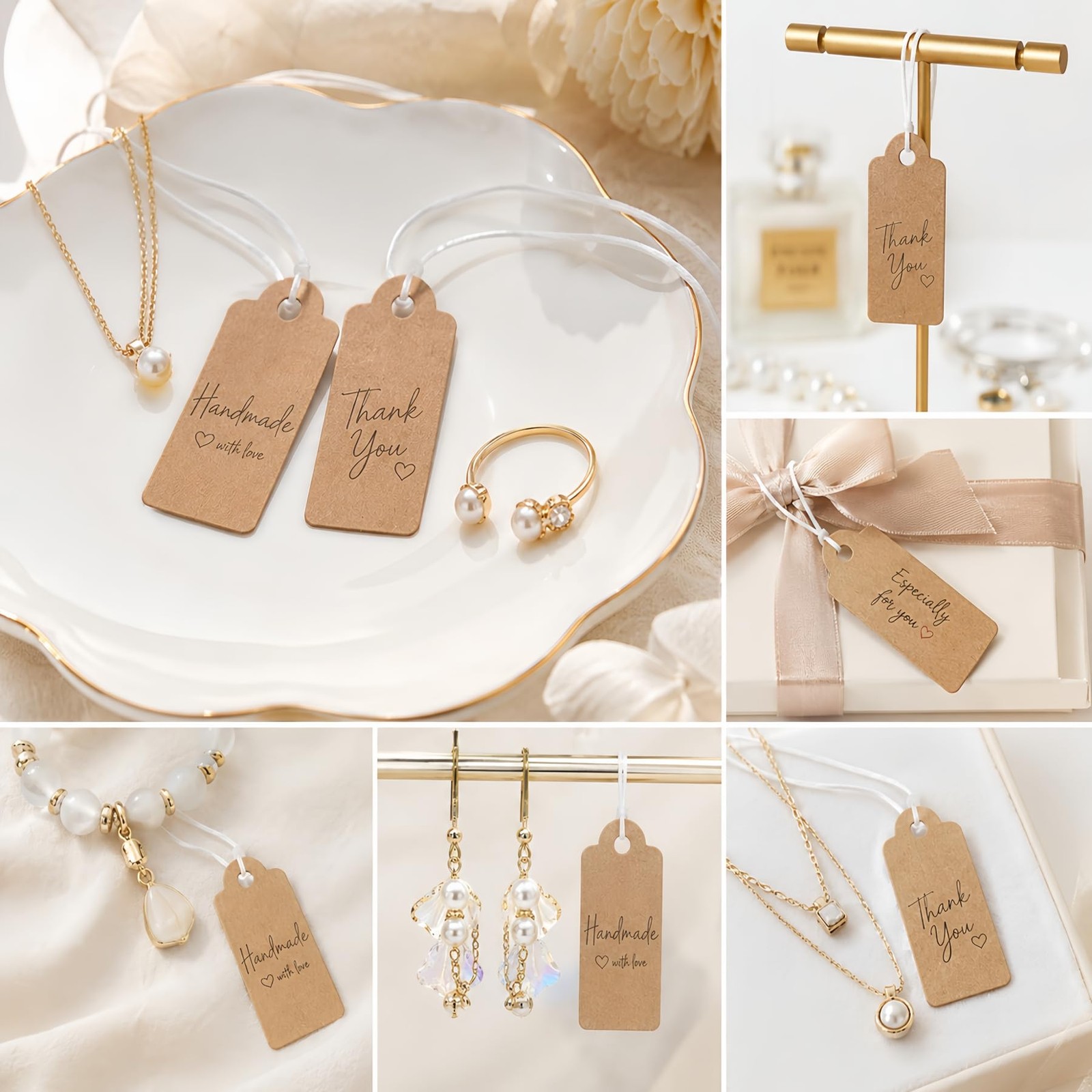 300 Pcs Small Price Tags with Elastic String, Brown Kraft Jewelry Tags
