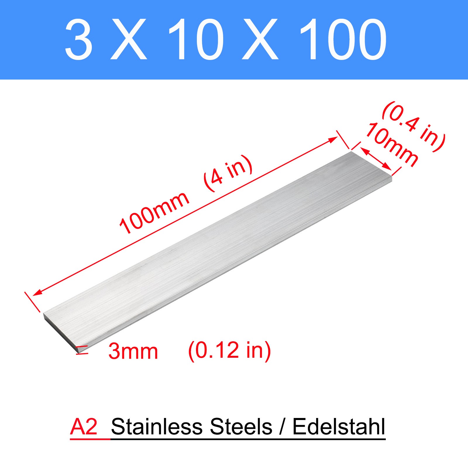 304 A2 Stainless Steel Flat Bar Plate Thick 3mm 4mm 5mm