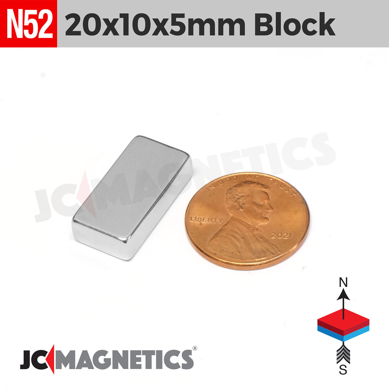 20mm x 10mm x 5mm N52 Super Strong Neodymium Magnet Blocks 20x10x5mm