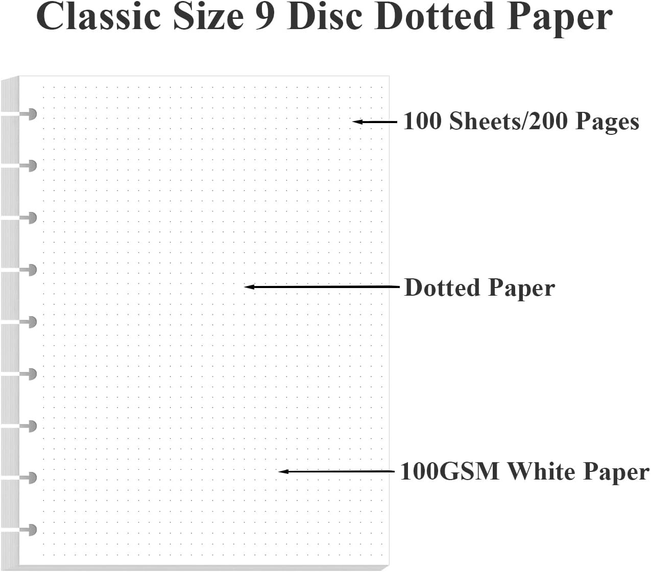 Classic Size Discbound Dotted Grid Refill Paper, 9-Disc Discbound Pre-Punched Ha