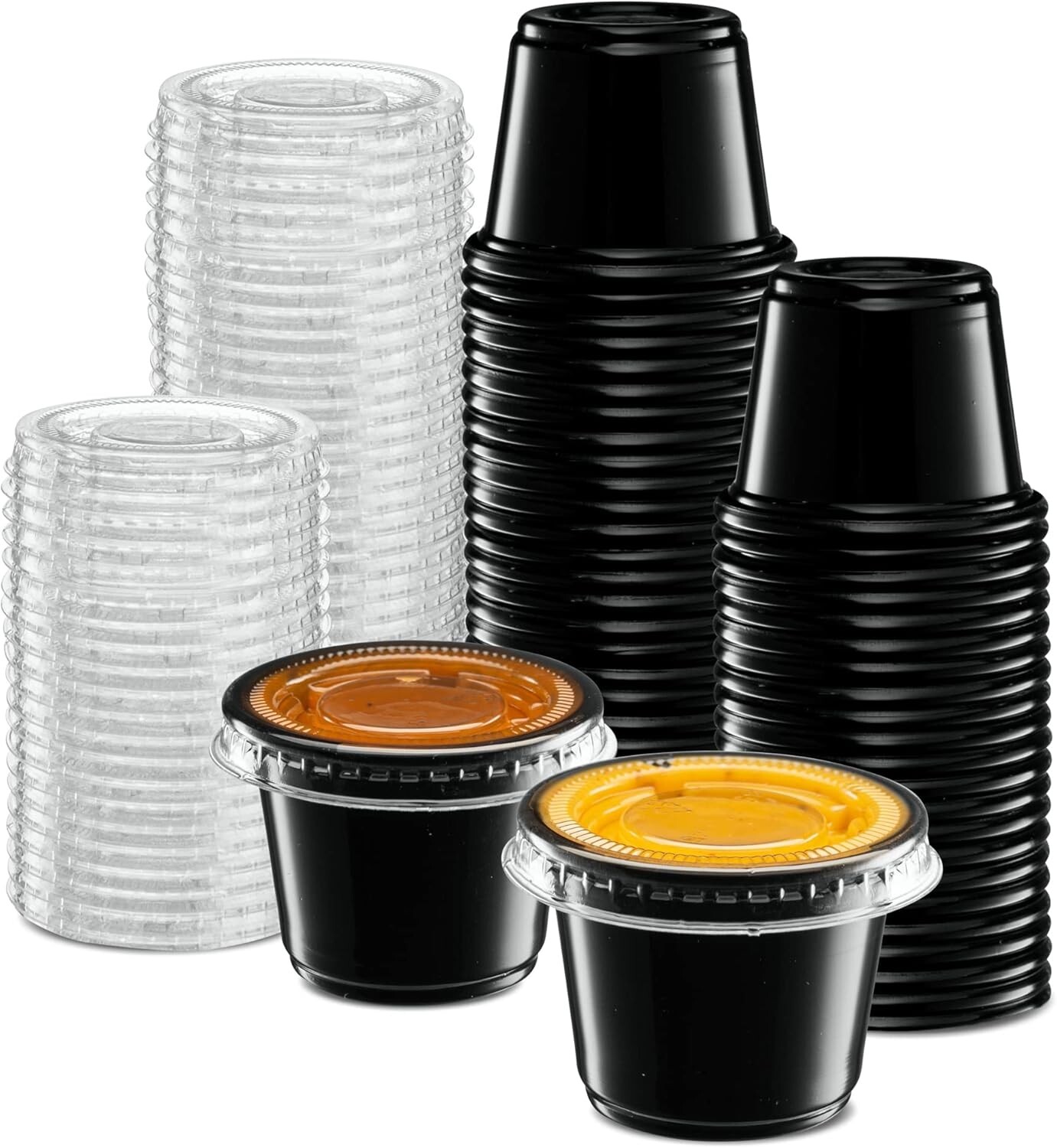 2 oz Plastic Black Disposable Portion Cups with Lids Sauce Souffle Cup