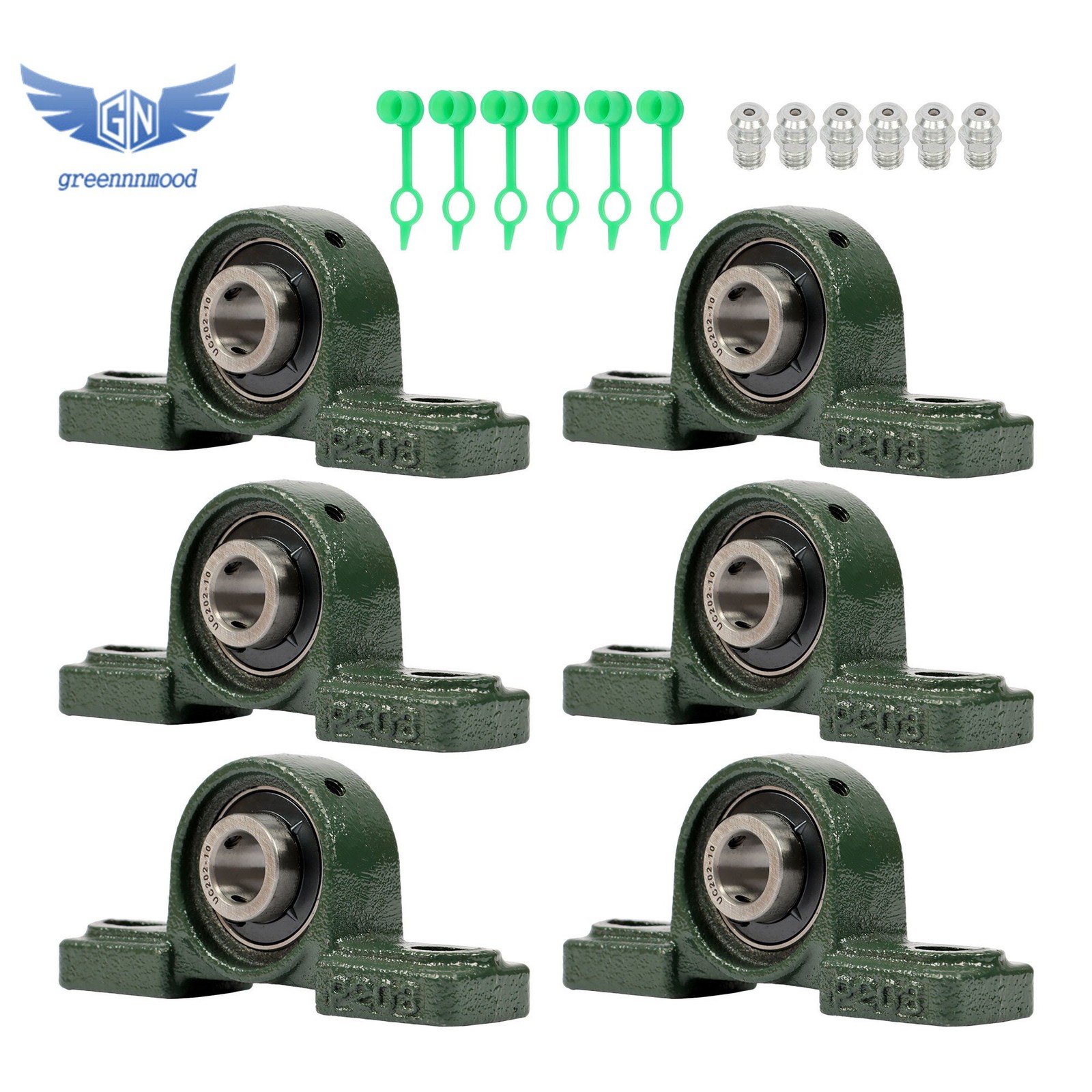 6 Pack UCP202-10 Pillow Block Mounted Ball Bearing 5/8″ Bore Cast Iron Base