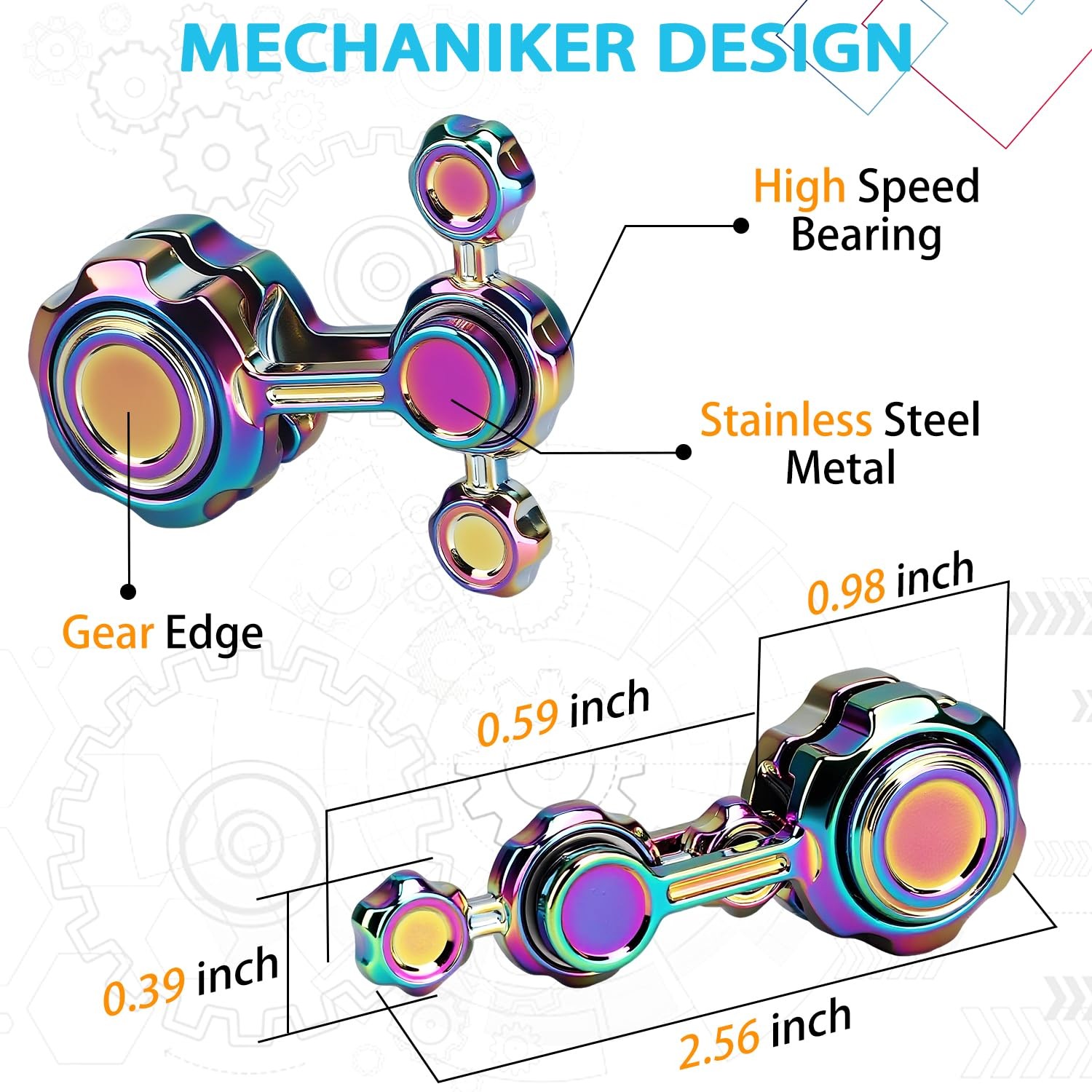 Cool Gravity Fidget Spinner Toy Metal for Kids 2.56inches, Multi-colored